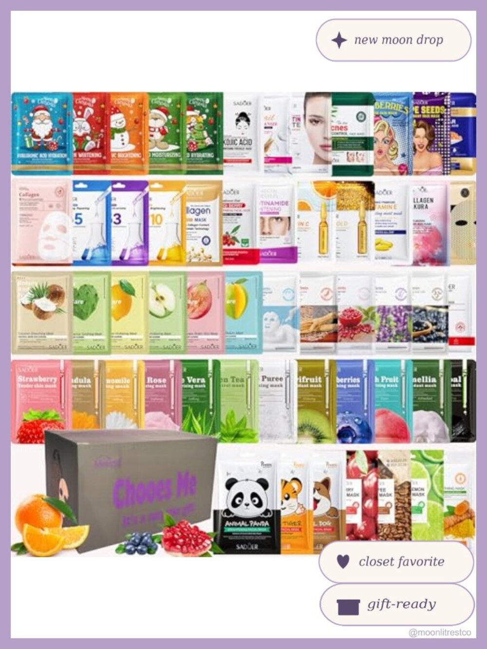 55 Pack Collagen Face Masks Variety Set Silk Hydrating Korean Skin Care Gift
